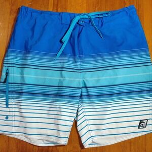 Laguna Men's Striped Board Shorts Swim Trunks Blue‎ White XL EG